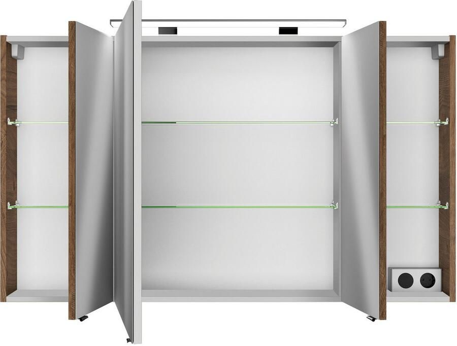 Saphir Badkamerspiegelkast Serie 4010 badkamer spiegelkast incl. LED-opbouwlamp Badkast 120 cm breed 3 deuren 6 glazen legplanken incl. deurdemper