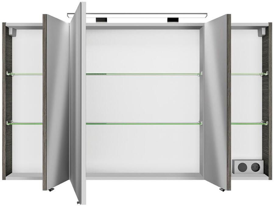 Saphir Badkamerspiegelkast Serie 4010 badkamer spiegelkast incl. LED-opbouwlamp Badkast 120 cm breed 3 deuren 6 glazen legplanken incl. deurdemper