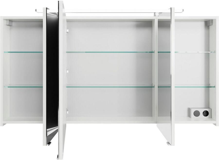 Saphir Badkamerspiegelkast Serie 4010 badkamer spiegelkast incl. LED-opbouwlamp Badkast 140 cm breed 3 deuren 6 glazen legplanken incl. deurdemper