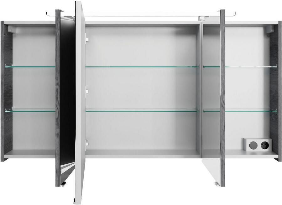 Saphir Badkamerspiegelkast Serie 4010 badkamer spiegelkast incl. LED-opbouwlamp Badkast 140 cm breed 3 deuren 6 glazen legplanken incl. deurdemper