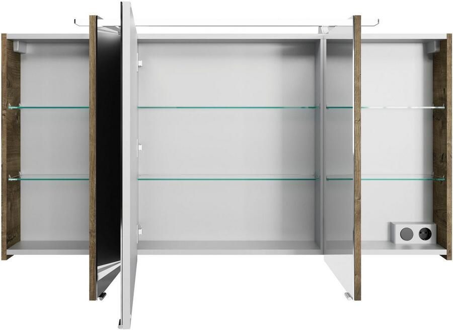 Saphir Badkamerspiegelkast Serie 4010 badkamer spiegelkast incl. LED-opbouwlamp Badkast 140 cm breed 3 deuren 6 glazen legplanken incl. deurdemper