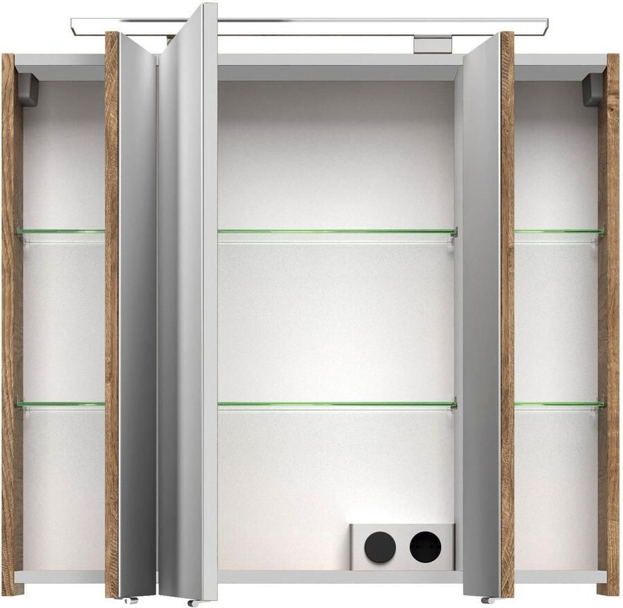 Saphir Badkamerspiegelkast Serie 4010 badkamer spiegelkast incl. LED-opbouwlamp Badkast 80 cm breed 3 deuren 6 glazen legplanken incl. deurdemper