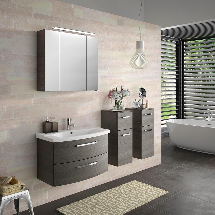 Saphir Badkamerspiegelkast Serie 4010 badkamer spiegelkast incl. LED-opbouwlamp Badkast 80 cm breed 3 deuren 6 glazen legplanken incl. deurdemper