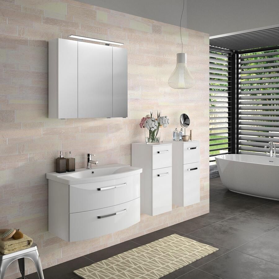 Saphir Badkamerspiegelkast Serie 4010 badkamer spiegelkast incl. LED-opbouwlamp Badkast 80 cm breed 3 deuren 6 glazen legplanken incl. deurdemper