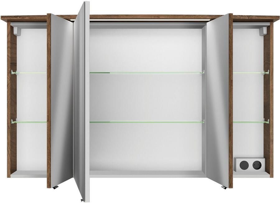 Saphir Badkamerspiegelkast Serie 4010 badkamer spiegelkast incl. LED-verlichting in krans Badkast 122 cm breed 3 deuren 6 glazen legplanken incl. deurdemper