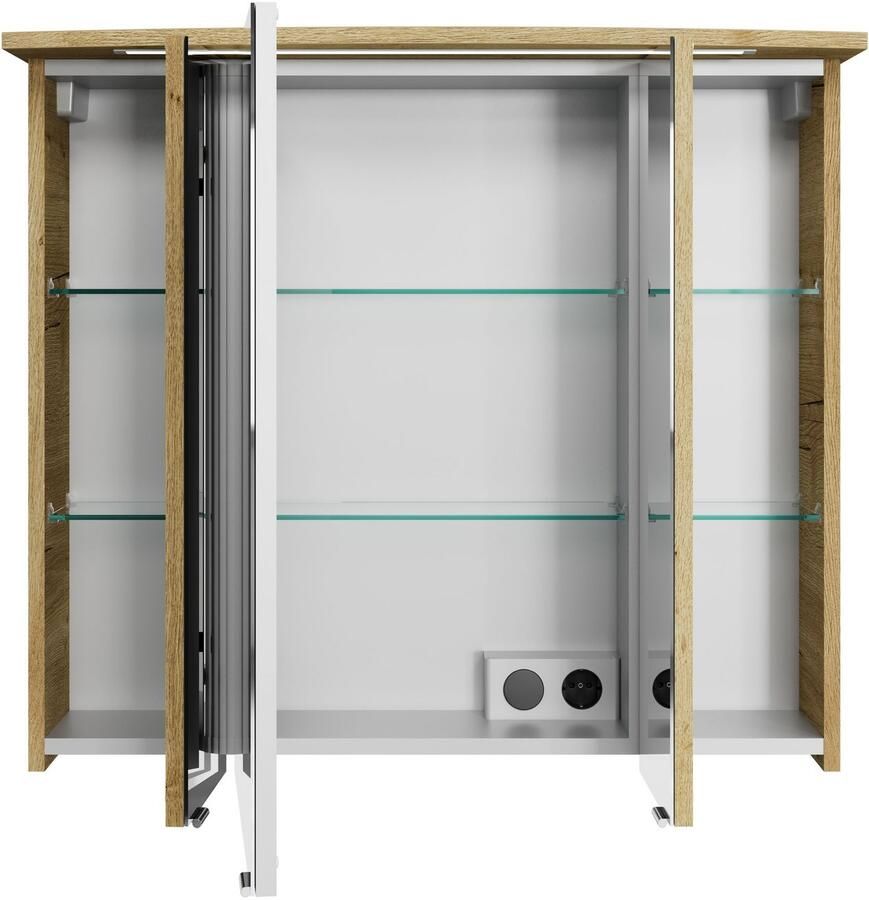 Saphir Badkamerspiegelkast Serie 4010 badkamer spiegelkast incl. LED-verlichting in krans Badkast 82 cm breed 3 deuren 6 glazen legplanken incl. deurdemper