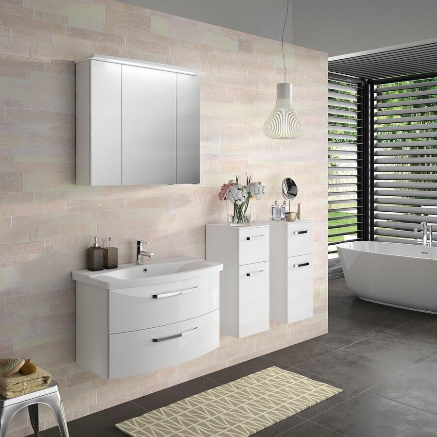 Saphir Badkamerspiegelkast Serie 4010 badkamer spiegelkast incl. LED-verlichting in krans Badkast 82 cm breed 3 deuren 6 glazen legplanken incl. deurdemper