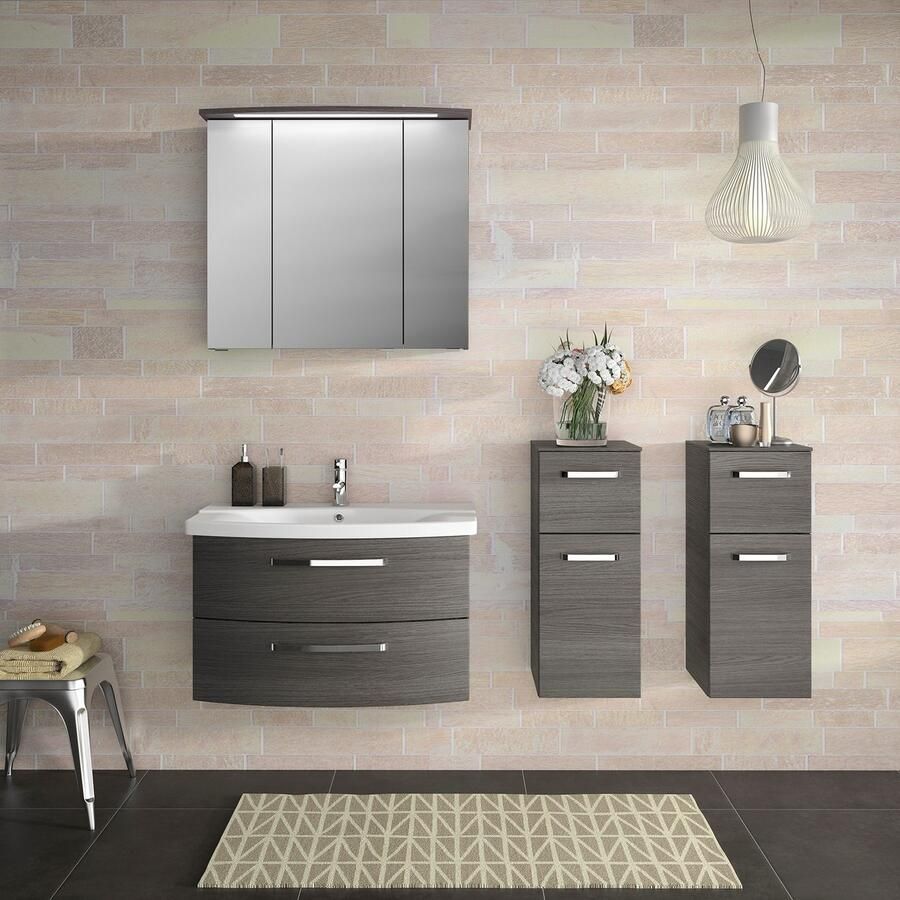 Saphir Badkamerspiegelkast Serie 4010 badkamer spiegelkast incl. LED-verlichting in krans Badkast 82 cm breed 3 deuren 6 glazen legplanken incl. deurdemper