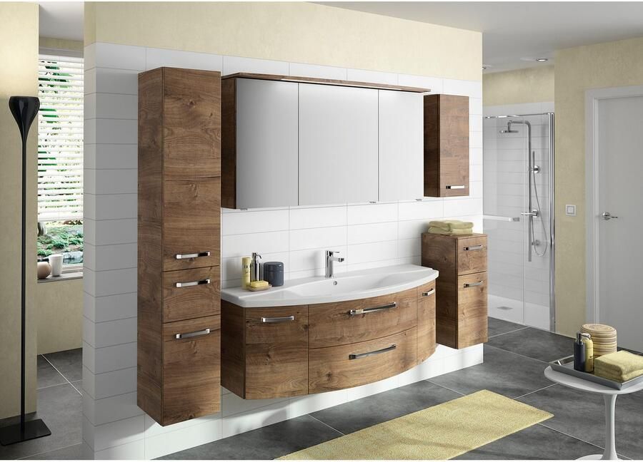 Saphir Badkamerspiegelkast Serie 4010 badkamer spiegelkast incl. LED-verlichting in krans Badkast 142 cm breed 3 deuren 6 glazen legplanken incl. deurdemper