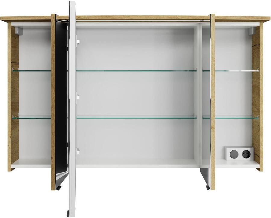 Saphir Badkamerspiegelkast Serie 4010 badkamer spiegelkast incl. LED-verlichting in krans Badkast 122 cm breed 3 deuren 6 glazen legplanken incl. deurdemper