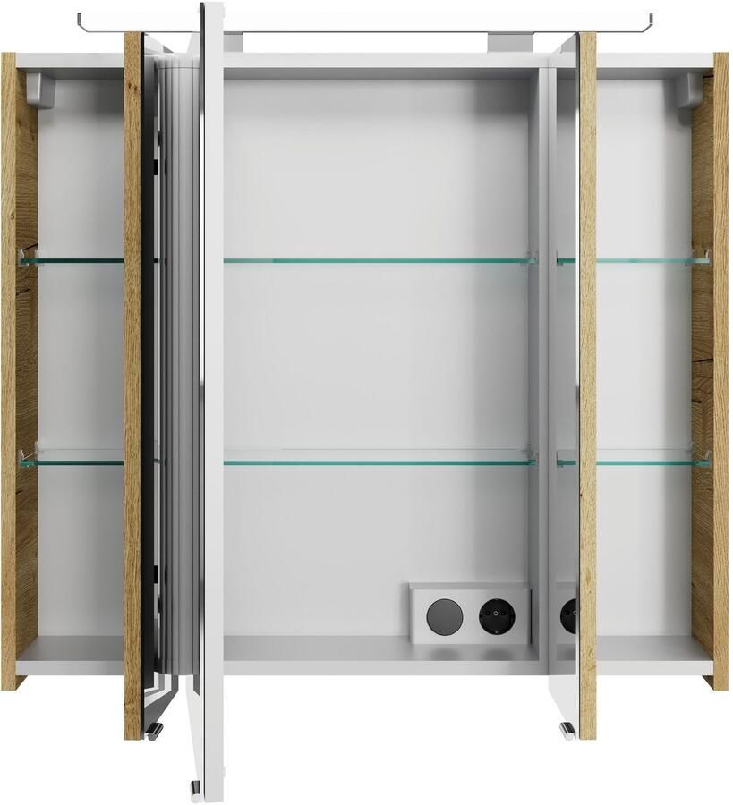 Saphir Badkamerspiegelkast Serie 4010 badkamer spiegelkast incl. LED-opbouwlamp Badkast 80 cm breed 3 deuren 6 glazen legplanken incl. deurdemper