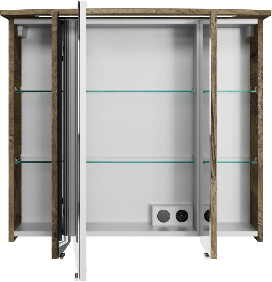 Saphir Badkamerspiegelkast Serie 4010 badkamer spiegelkast incl. LED-verlichting in krans Badkast 82 cm breed 3 deuren 6 glazen legplanken incl. deurdemper