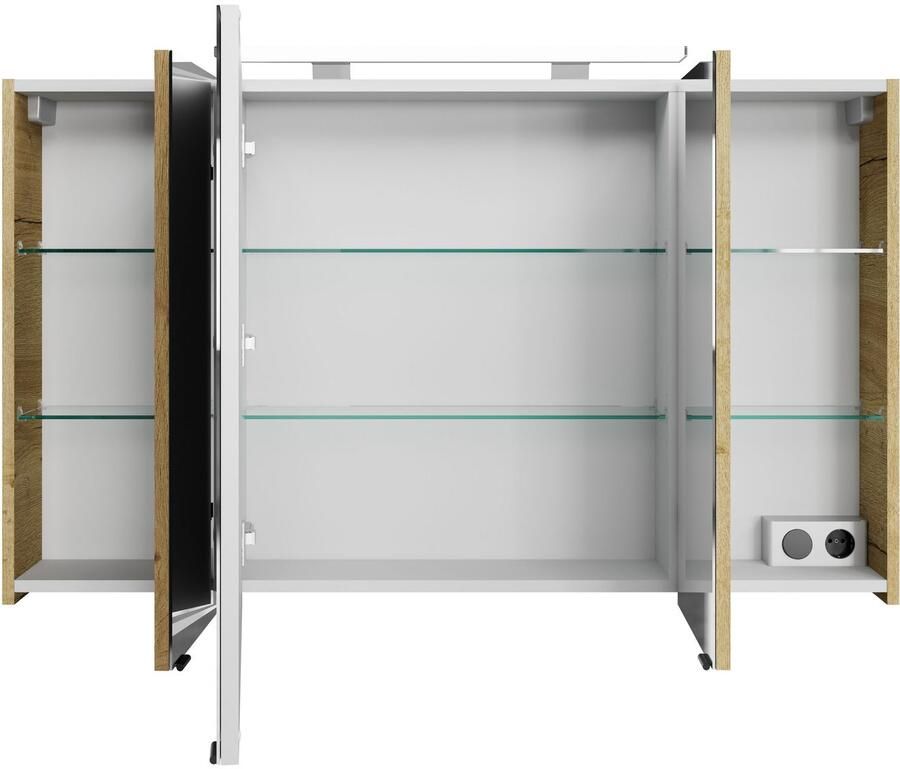 Saphir Badkamerspiegelkast Serie 4010 badkamer spiegelkast incl. LED-opbouwlamp Badkast 120 cm breed 3 deuren 6 glazen legplanken incl. deurdemper