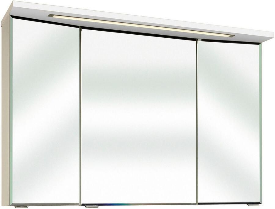 Saphir Badmeubelset Trentino 2-delig glazen wastafel spiegelkast met LED-verlichting Badkamermeubel-set 107cm breed incl. deurdemper 3 deuren 2 lades (3 stuks)