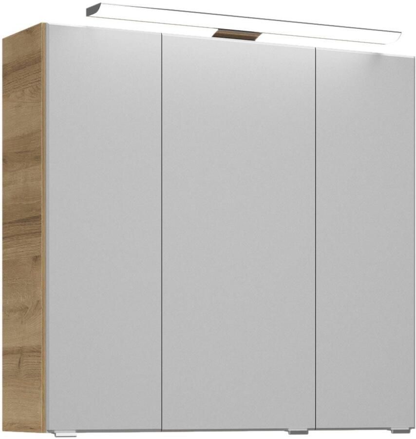 Saphir Badmeubelset Trentino 2-delig keramische wasbak spiegelkast met LED-lamp Badkamermeubel-set 79cm breed incl. deurdemper 3 deuren 2 lades (3 stuks)