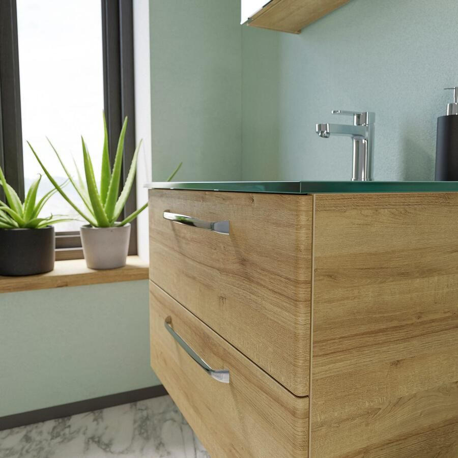 Saphir Badmeubelset Trentino 3-delig glas wasbak met LED spiegelkast (4 stuks)