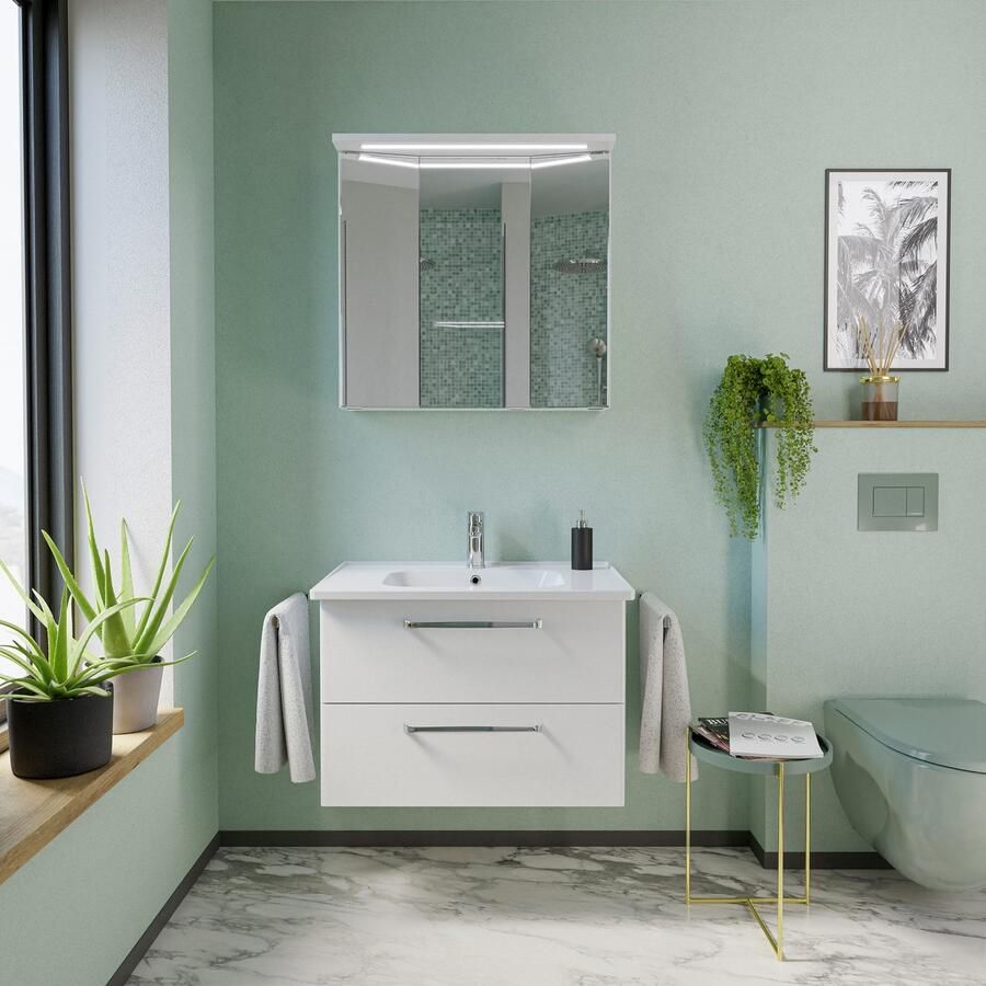 Saphir Badmeubelset Trentino 2-delig keramische wasbak met LED spiegelkast Badkamermeubel-set 79cm breed incl. deurdemper 3 deuren 2 lades (3 stuks)