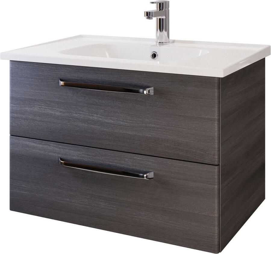 Saphir Badmeubelset Trentino 2-delig keramische wasbak spiegelkast met LED-lamp Badkamermeubel-set 79cm breed incl. deurdemper 3 deuren 2 lades (3 stuks)