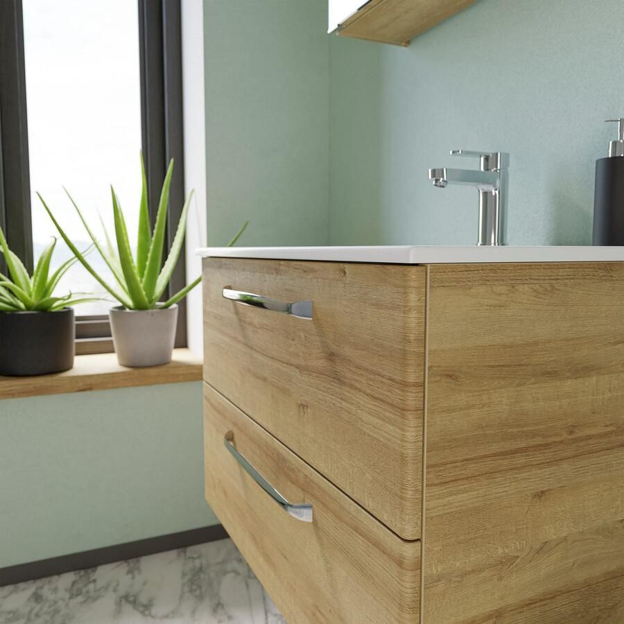 Saphir Badmeubelset Trentino 2-delig mineralen marmer wasbak spiegelkast met LED-profiel (3 stuks)