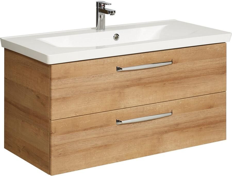 Saphir Badmeubelset Trentino 2-delig mineralen marmer wasbak spiegelkast met LED-profiel (3 stuks)