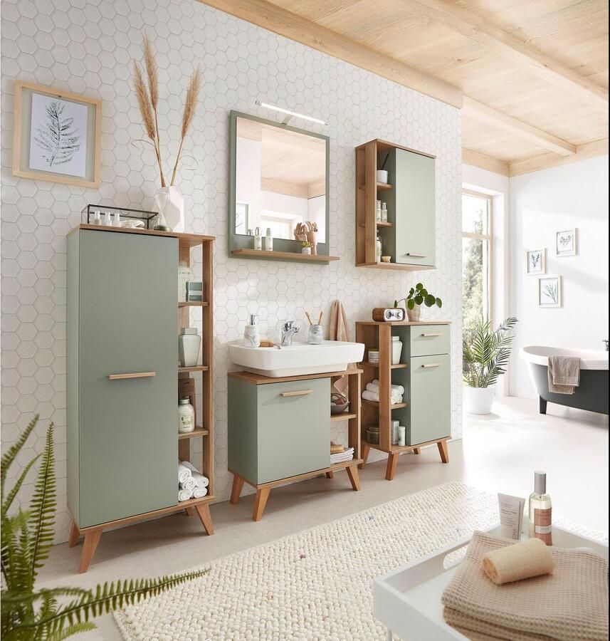 Saphir Halfhoge kast Quickset badkamermeubel 50 5 cm breed 1 deur zijplanken Badkamer-halfhoge kast inclusief deurdemper grepen in hout