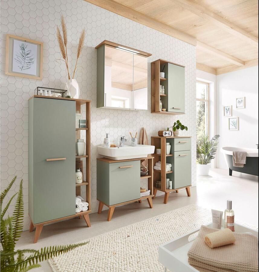 Saphir Hangend kastje Quickset badkamerkast 50 5 cm breed met 1 deur en 2 glazen legplanken