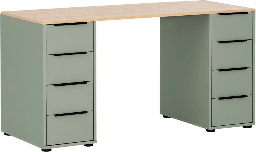 Schildmeyer Bureau Elma breedte 140 cm Houtdecor met voelbare structuur metalen beslag gedeeltelijke uittrekken