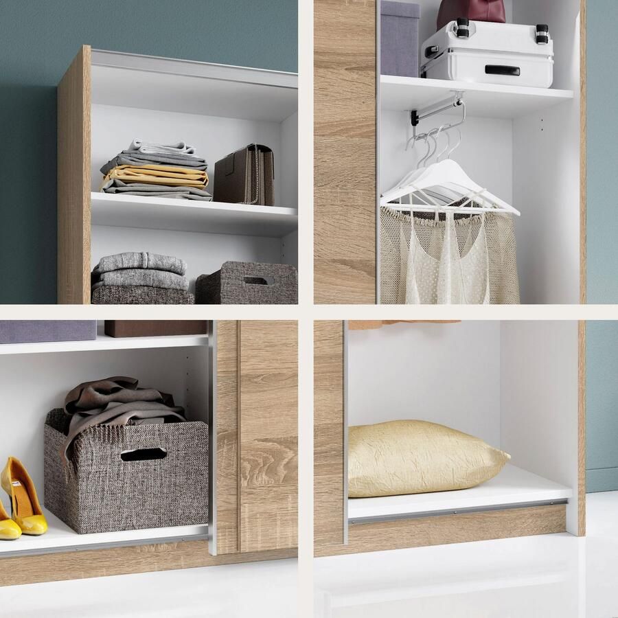 Schlafkontor Zweefdeurkast Heimo Fast Kast Kledingkast Garderobe weinig diepte uitschuifbare kledingstang garderobekast 6 planken