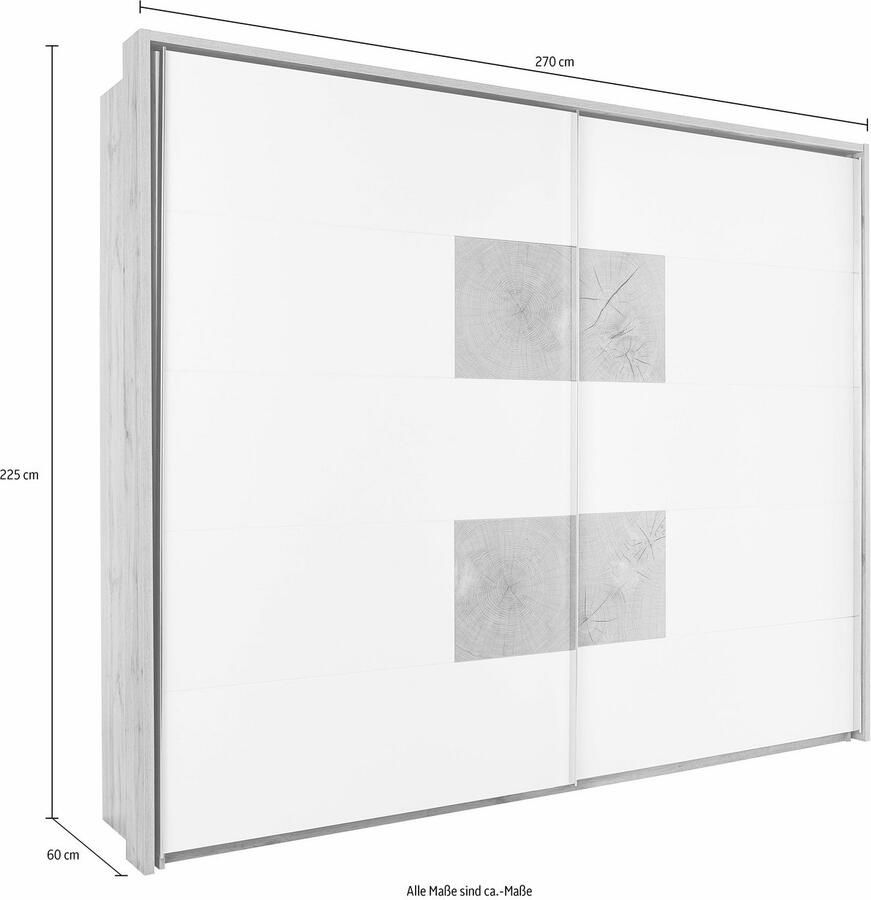 Schlafkontor Zweefdeurkast Capri Fronten met chique applicaties in kops hout-decor