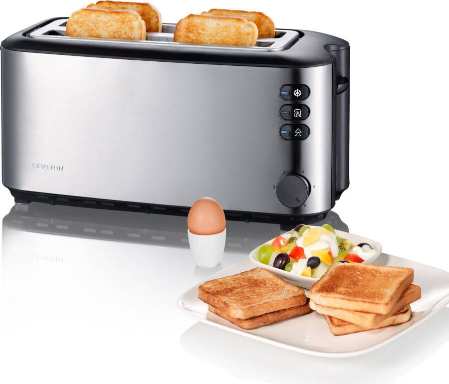 Severin Toaster AT 2509 hoogwaardige warmte-isolerende en dubbelwandige edelstalenbehuizing met opzethouder voor broodjes ruimte voor maximaal 4 plakken brood