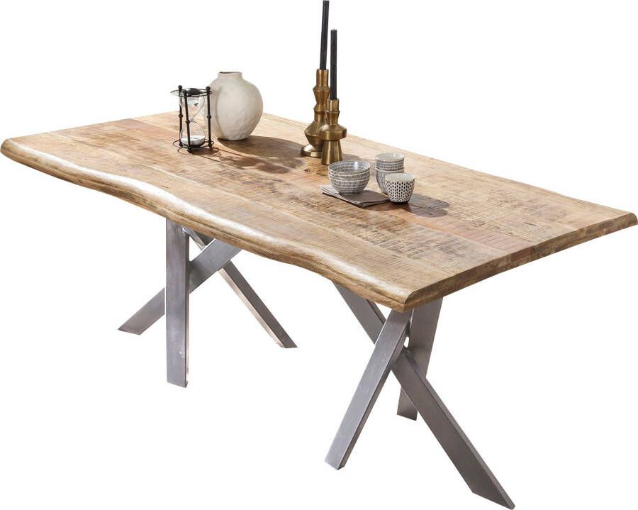 Artistiq Living Artistiq Boomstam Eettafel Lizzett Mangohout 220 x 100cm Zilver onderstel Bruin