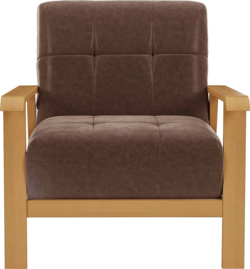 Sit&more Fauteuil Billund Armleuningen van eikenkleurig beukenhout verschillende bekledingen en kleuren