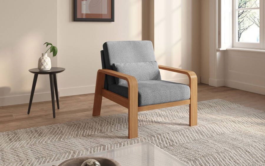 Sit&more Fauteuil Kolding Armleuningen van eikenkleurig beukenhout verschillende bekledingen en kleuren