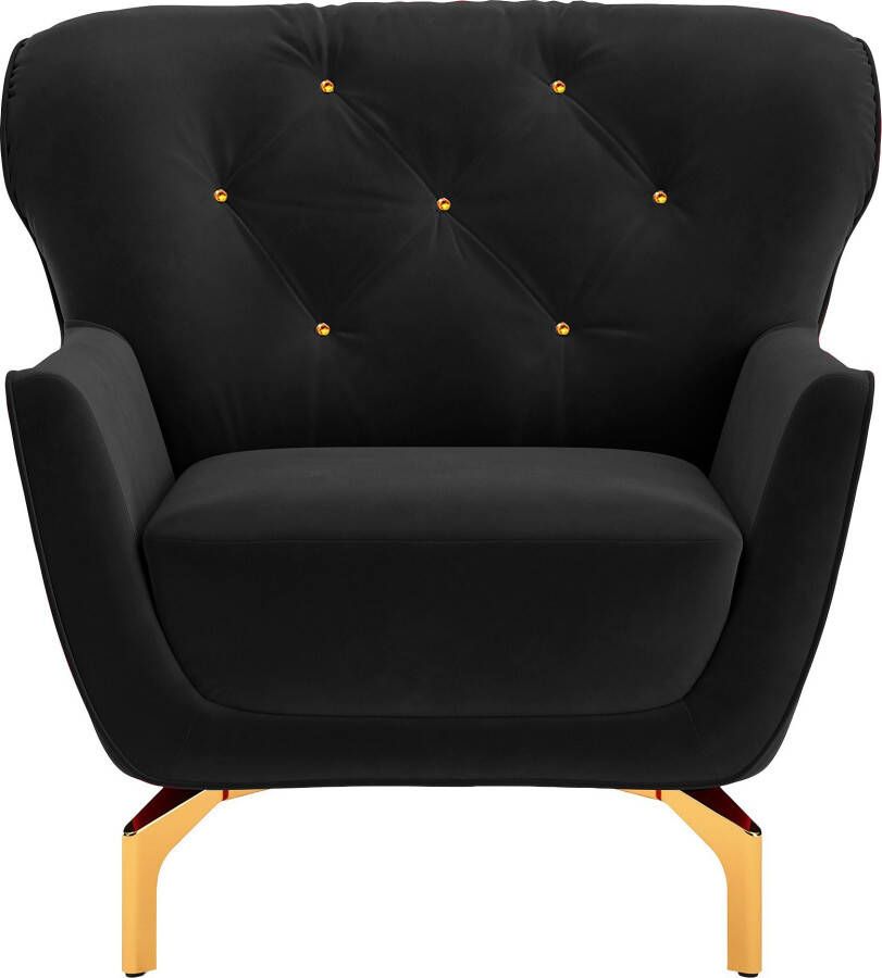 Sit&more Fauteuil Orient 3 V inclusief 1 sierkussen met strassteentjes goudkleurige metalen poten