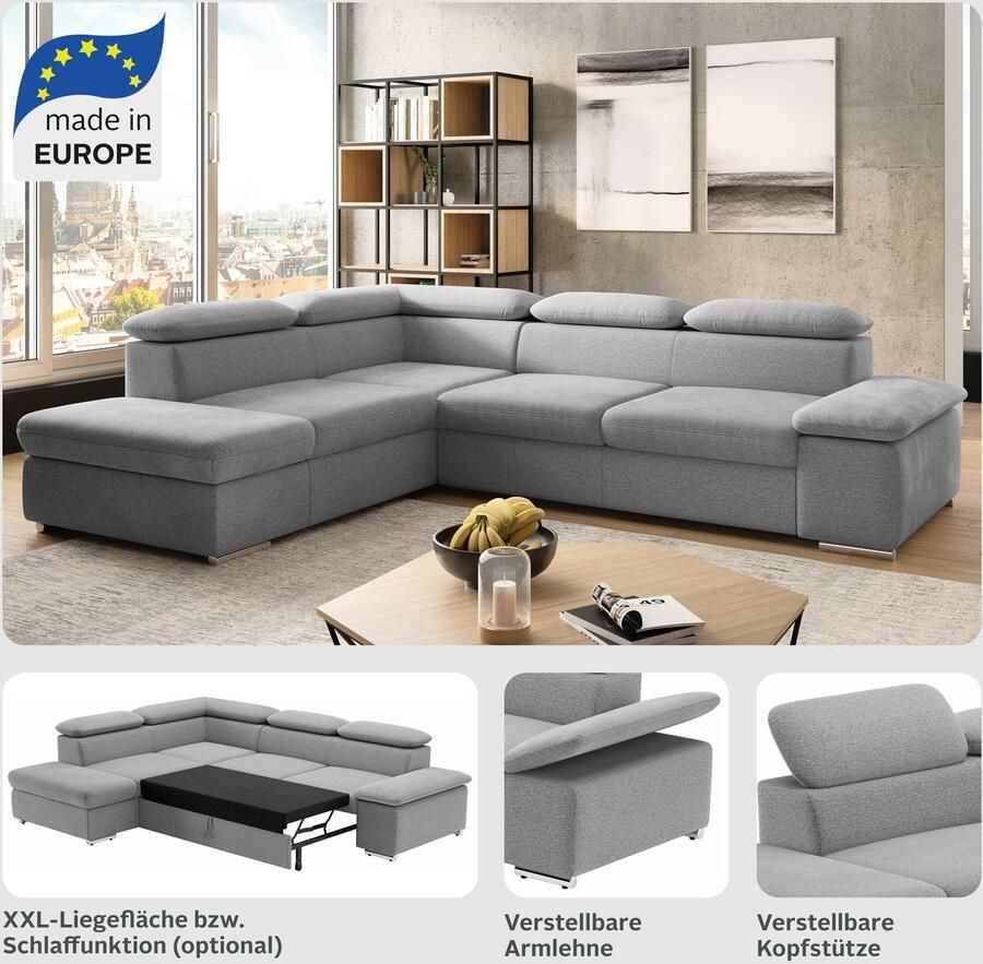 Sit&more Hoekbank Valentine L-vorm B: 272 cm met arm- en hoofddeelverstelling optioneel met bedfunctie