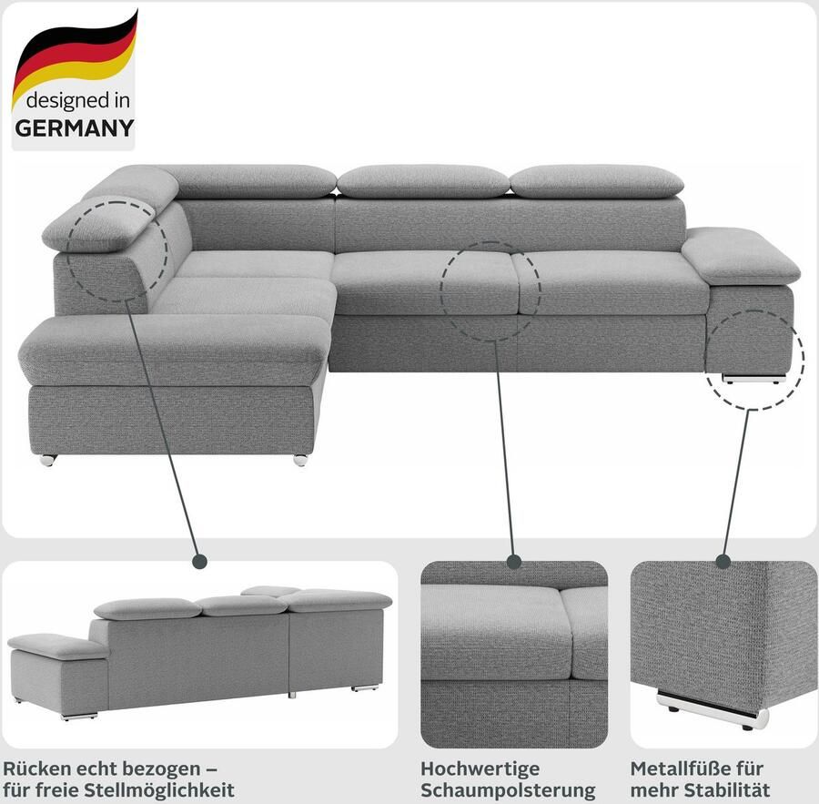 Sit&more Hoekbank Valentine L-vorm B: 272 cm met arm- en hoofddeelverstelling optioneel met bedfunctie