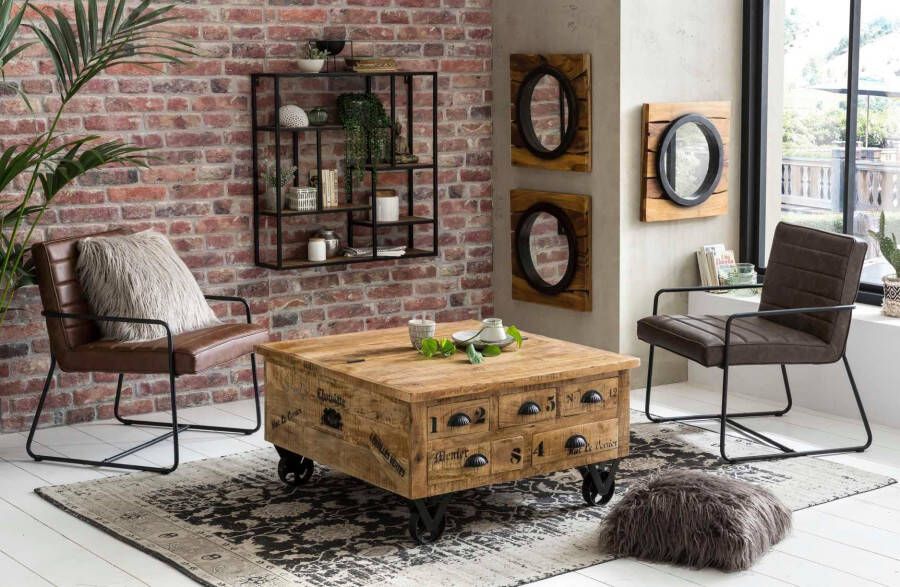 SIT Salontafel Rustiek in factory-design breedte 90 cm shabby chic vintage vierkant