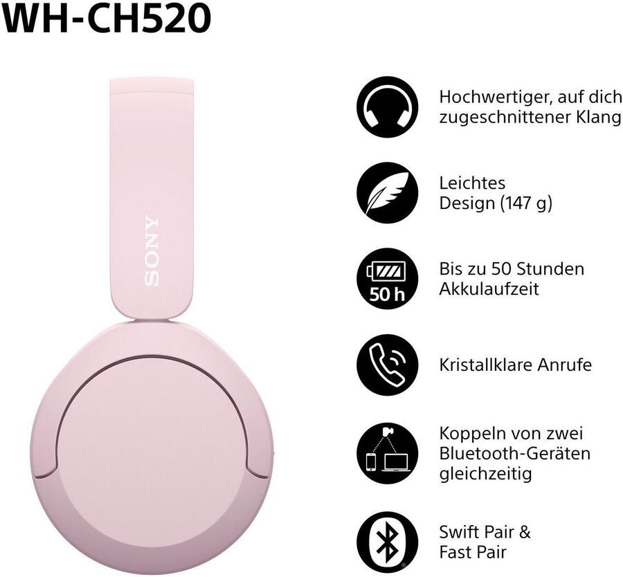 Sony Bluetooth-hoofdtelefoon WHCH520 200 uur max. accuduur (standby) - Foto 7