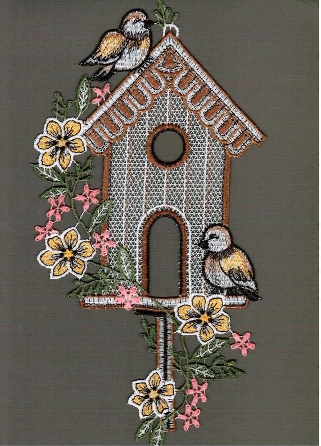 Stickereien Plauen Raamdecoratie Vogelhuisje