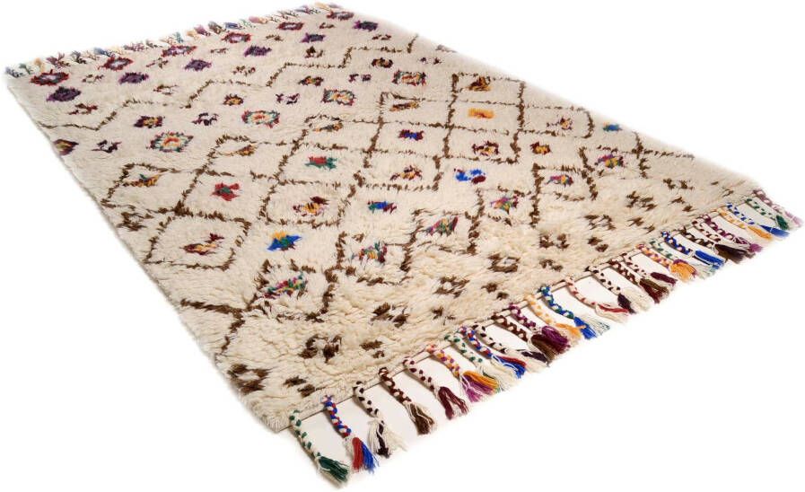 THEKO Oosters tapijt Nomadic 1 zuivere wol met de hand geweven ruiten design met franje