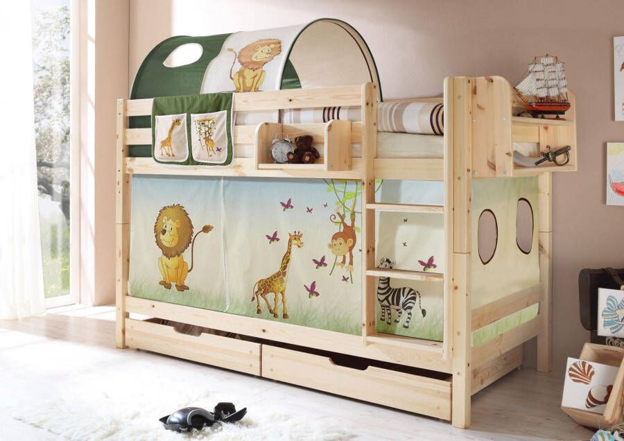 Ticaa Stapelbed Marcel met 2 rolbodems en in verschillende uitvoeringen grenen