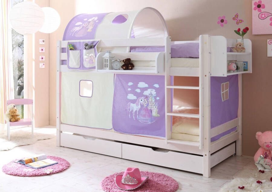 Ticaa Stapelbed Marcel met rolbodem en textielset grenen