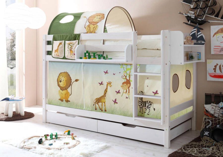 Ticaa Stapelbed Marcel met rolbodem en textielset grenen