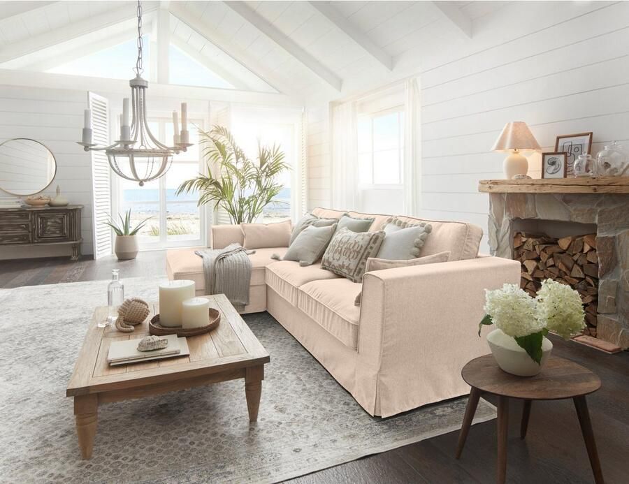 Timbers Hoekbank Vintage L-vorm 3-zits hoekbank in landelijke stijl met een afneembare hoes