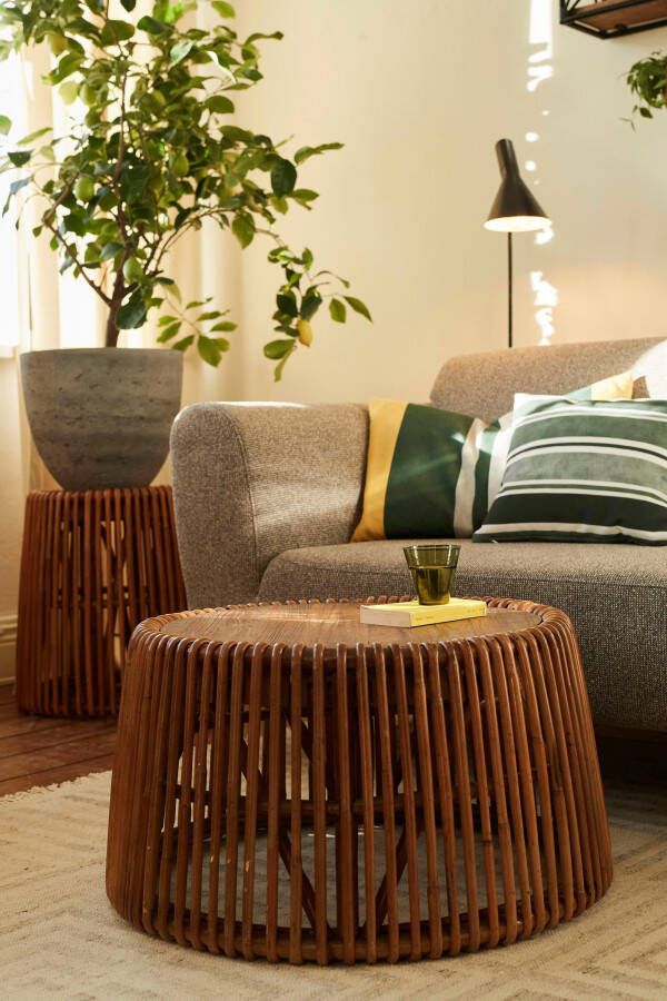 TOM TAILOR HOME Bijzettafel T-RATTAN SIDE TABLE LARGE grote bijzettafel van rotan met plaat van gerecycled teakhout