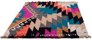 Tom Tailor Vloerkleed Funky Kelim Handgeweven vloerkleed platweefsel puur katoen met de hand geweven met franje boho-stijl ideaal in de woonkamer & slaapkamer