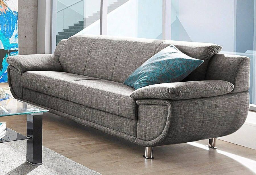 TRENDMANUFAKTUR 3-zitsbank Rondo breedte 207 cm brede armleuningen chromen poten Big-sofa optioneel met bonnellvering in verschillende bekledingen bestelbaar