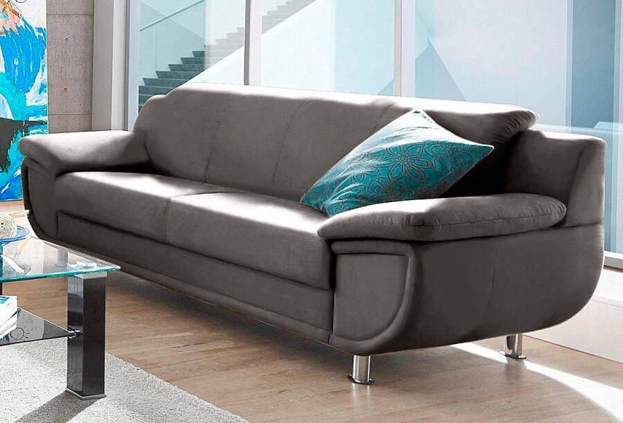 TRENDMANUFAKTUR 3-zitsbank Rondo breedte 207 cm brede armleuningen chromen poten Big-sofa optioneel met bonnellvering in verschillende bekledingen bestelbaar