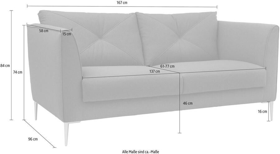 TRENDMANUFAKTUR 2-zitsbank Lille modern tijdloos en comfortabel comfortabele zithoogte 46cm hoge poten