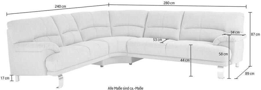 TRENDMANUFAKTUR Hoekbank Cecilia II in Italiaans design comfortabel hoog zitcomfort L-vorm